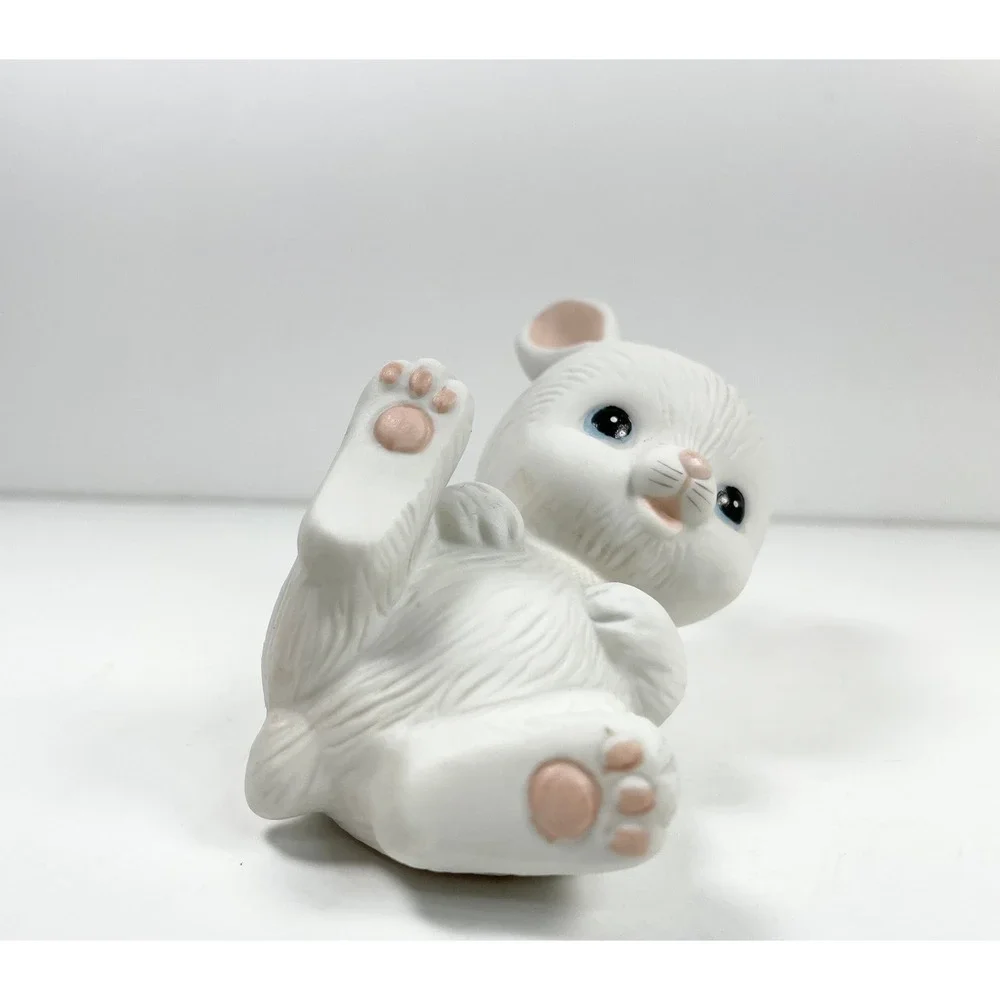 Vintage Homco Playful‎ white Baby Bunnies smiling pink ears set of 2 twee